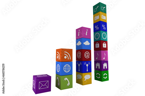 Digital png illustration of block collumns with digital icons on transparent background photo