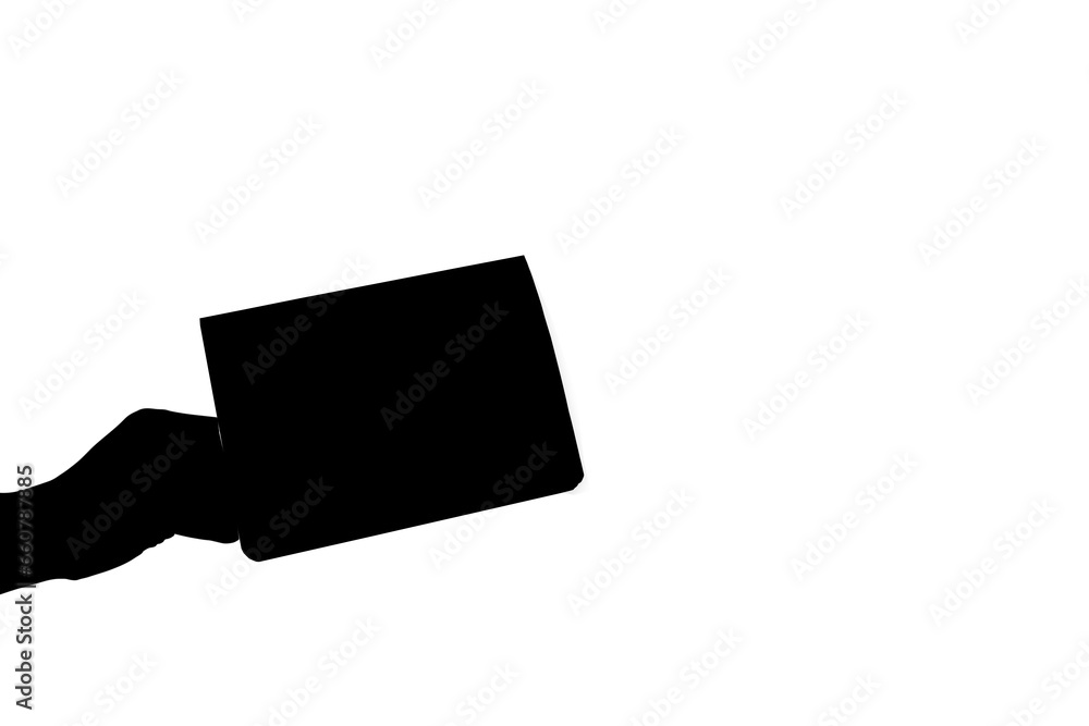 Digital png silhouette of hand holding card on transparent background Digital png silhouette of hand holding card on transparent background