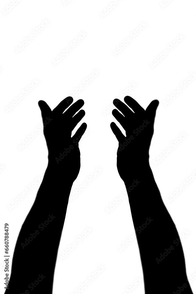 Digital png silhouette image of hands with copy space on transparent background