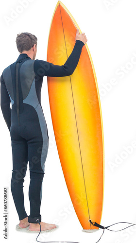 Canvas Print Digital png photo of caucasian man holding surfboard on transparent background