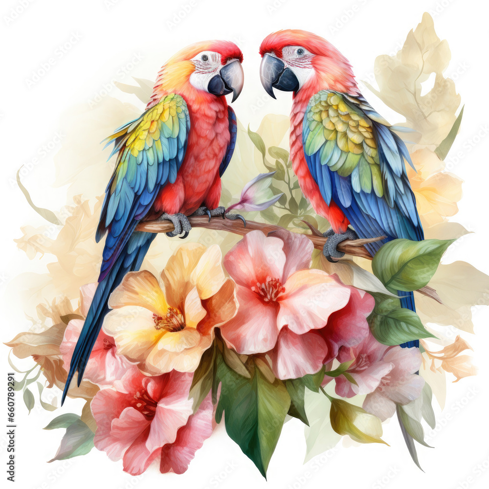 Obraz premium Parrot flower and fruit Illustration, Generative Ai