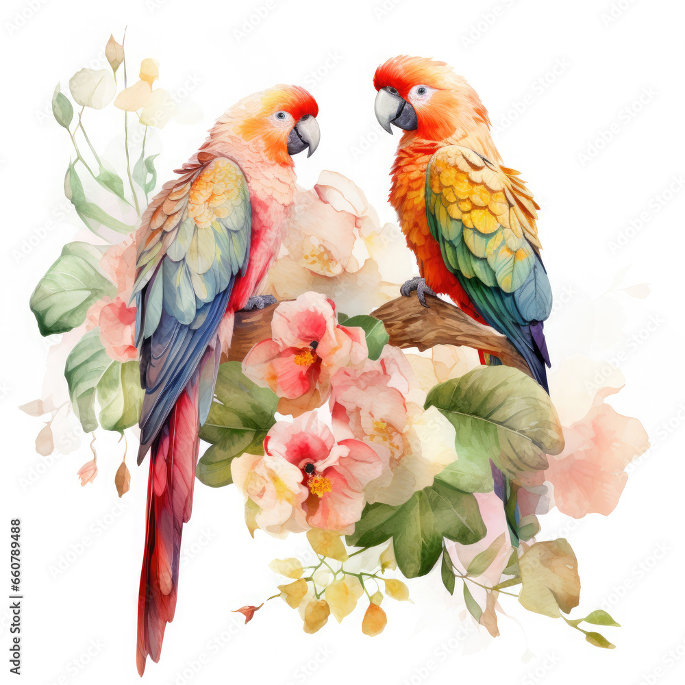 Parrot flower and fruit Illustration, Generative Ai Parrot flower and fruit Illustration, Generative Ai