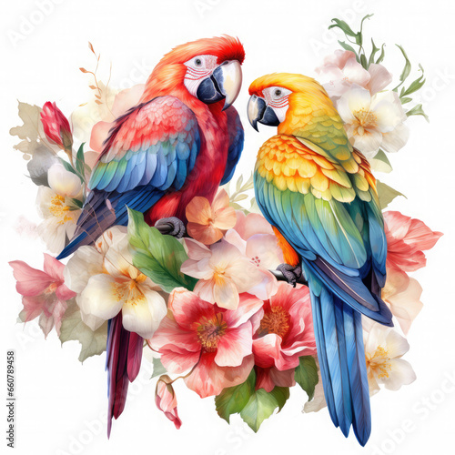 Parrot flower and fruit Illustration  Generative Ai
