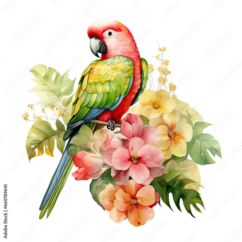 Fototapeta premium Parrot flower and fruit Illustration, Generative Ai