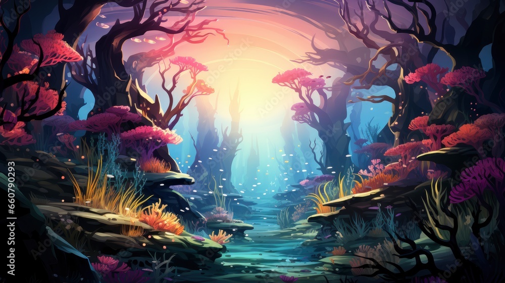 Colorful Under the beautiful ocean floor cartoon, Cartoon Graphic Design, Background HD For Designer
