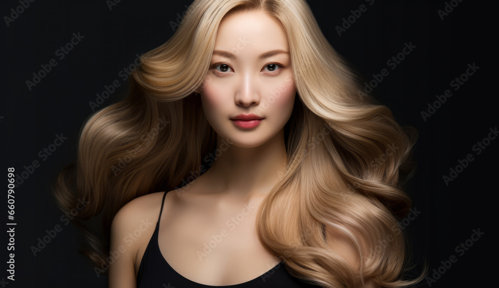 Beautiful Asian woman with long hair on a solid background Beautiful Asian woman with long hair on a solid background