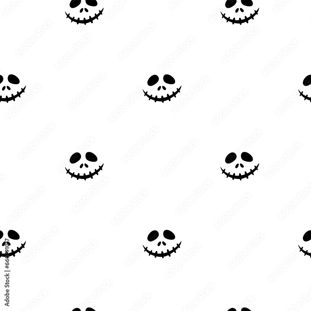 Halloween pumpkin face icon seamless pattern. Scary face isolated on white background. Vector illustration, flat style. Doodle hand drawn vector illustration. Halloween pumpkin face icon seamless pattern. Scary face isolated on white background. Vector illustration, flat style. Doodle hand drawn vector illustration.