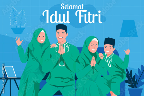 Hand drawn eid al-fitr family illustration background