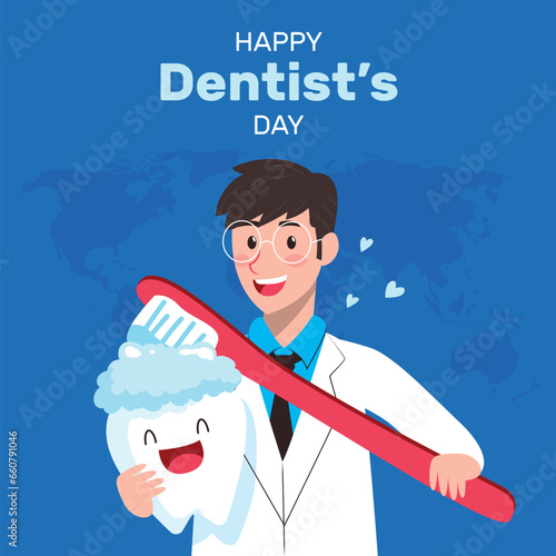Hand drawn Flat national dentist's day illustration