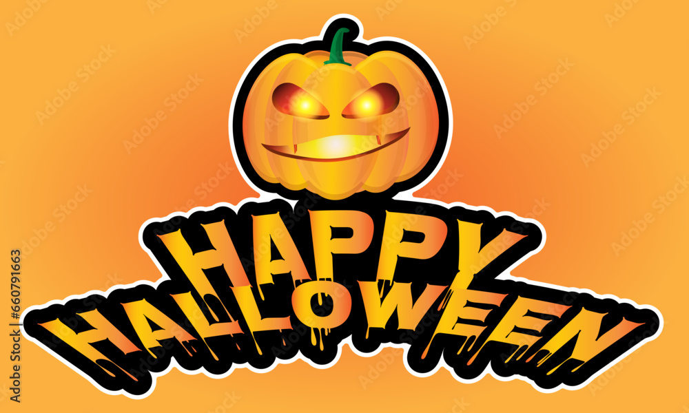 Happy halloween text calligraphy banner design with Jack-o'-lantern.