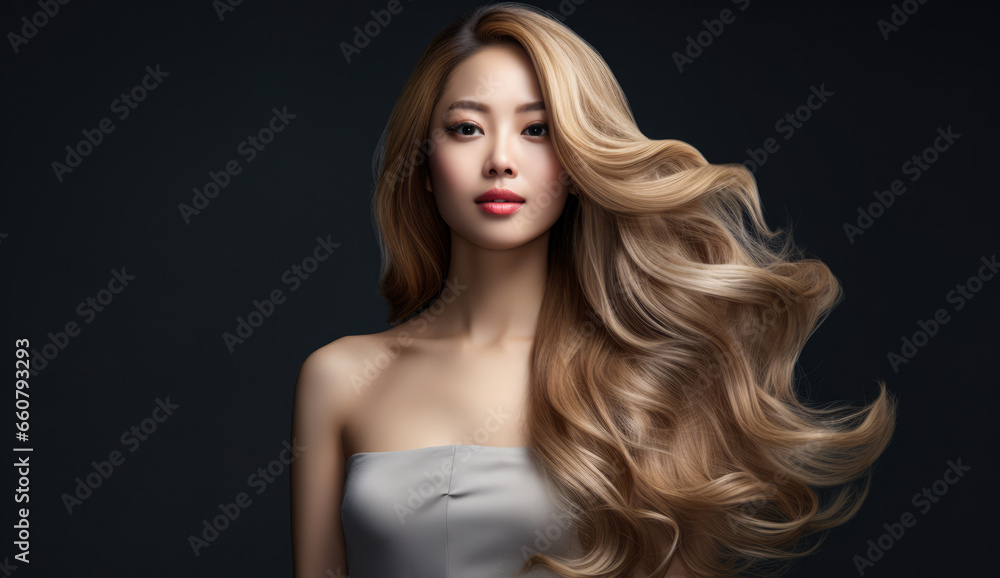 Beautiful Asian woman with long hair on a solid background. Beautiful Asian woman with long hair on a solid background.