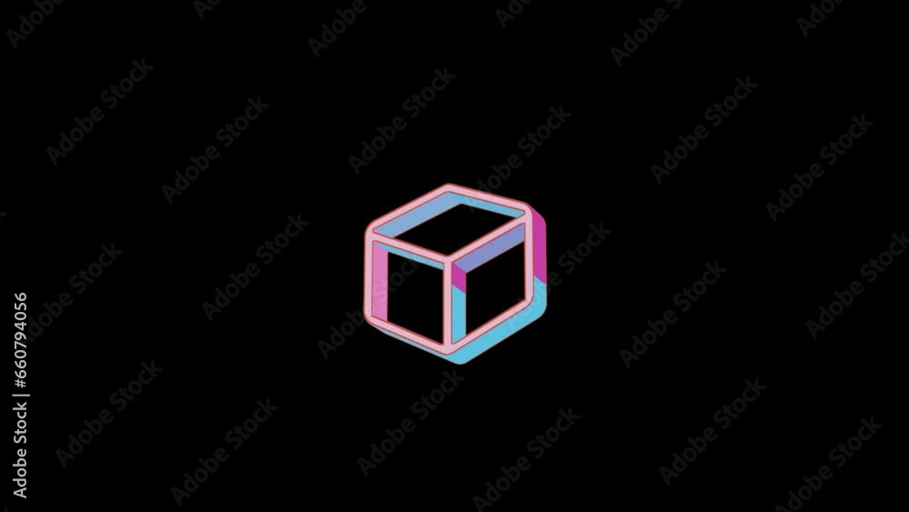 Bright cube icon is jumping merrily. Retro style. Alpha channel black. Looped from frame 120 to 240, Alpha BW at the end Bright cube icon is jumping merrily. Retro style. Alpha channel black. Looped from frame 120 to 240, Alpha BW at the end