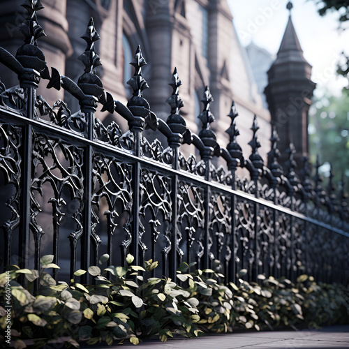black patterns on cast iron fences in the Gothic style
