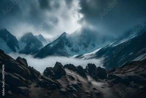 landscape with clouds and fog in mountains © Maher