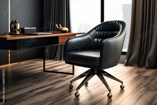 A stylish furniture item for workplaces that features a classy black leather finish. Generative AI