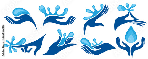 Set of clean and wash women hands, fresh water vector on white background