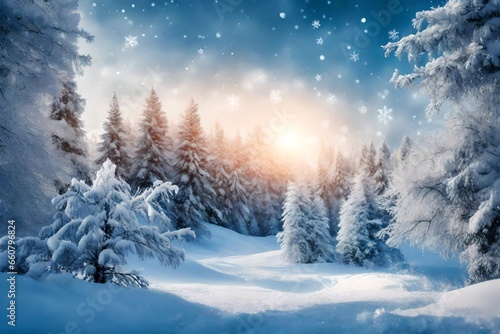 Wonderful winter background with snow. Winter holidays and Christmas concept