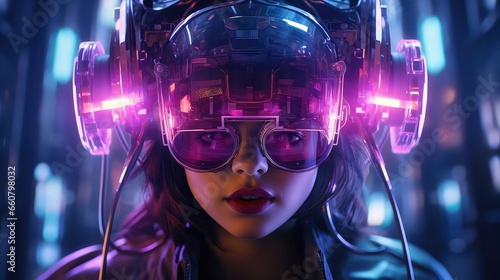 Copper Nanopunk and Neon Cyber Dress in Futurist Lounge