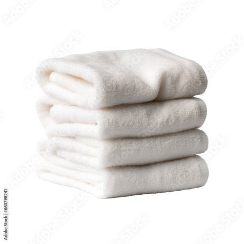 Stack of white terry towels. Isolated on transparent background.