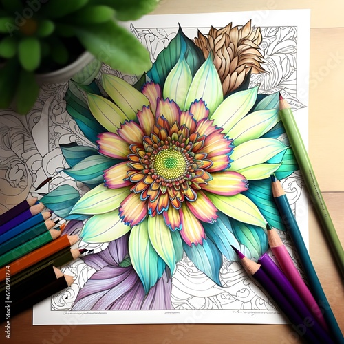 abstract flower coloring page bursting with details 
