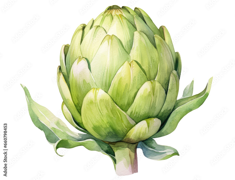 Watercolor illustration of an artichoke isolated on transparent background Watercolor illustration of an artichoke isolated on transparent background