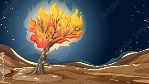 Burning Death Tree in Desert Drought: A Biblical Scene
