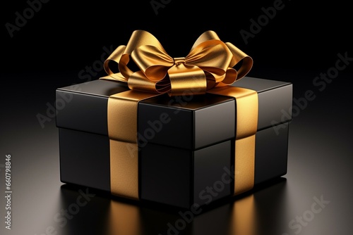 Elegant present: black box, golden bow, 3D rendering. Generative AI