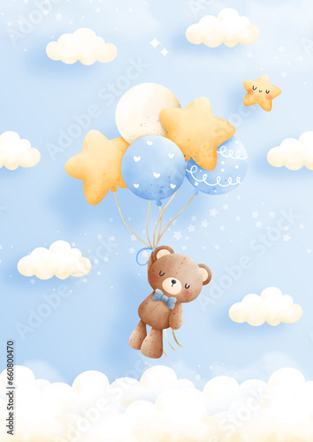 Baby bear, baby shower invitation card, Vector illustration