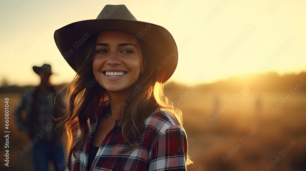Beautiful young woman wearing a vineyard cowboy hat Beautiful young woman wearing a vineyard cowboy hat