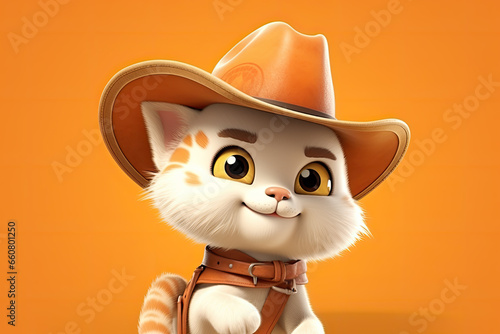 Petfluencers - The sweet cat's dream of becoming a cowboy comes true - Orange Background