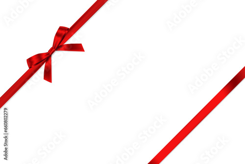 Red Ribbon Bow Realistic shiny satin with shadow place on corner for decorate your wedding invitation card ,greeting card, certificate, coupon or gift boxes vector EPS10 with copy space 