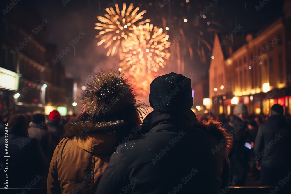 Fototapeta premium people watching the fireworks during the celebration of the new year