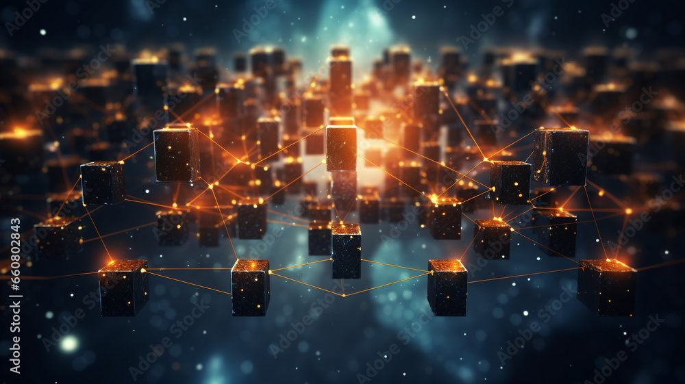 Obraz premium digital blockchain connection background, data global transform in the future technology