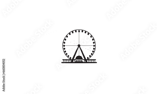 Ferris Wheel. Amusement park sign. Luna park black Vector Icon white background