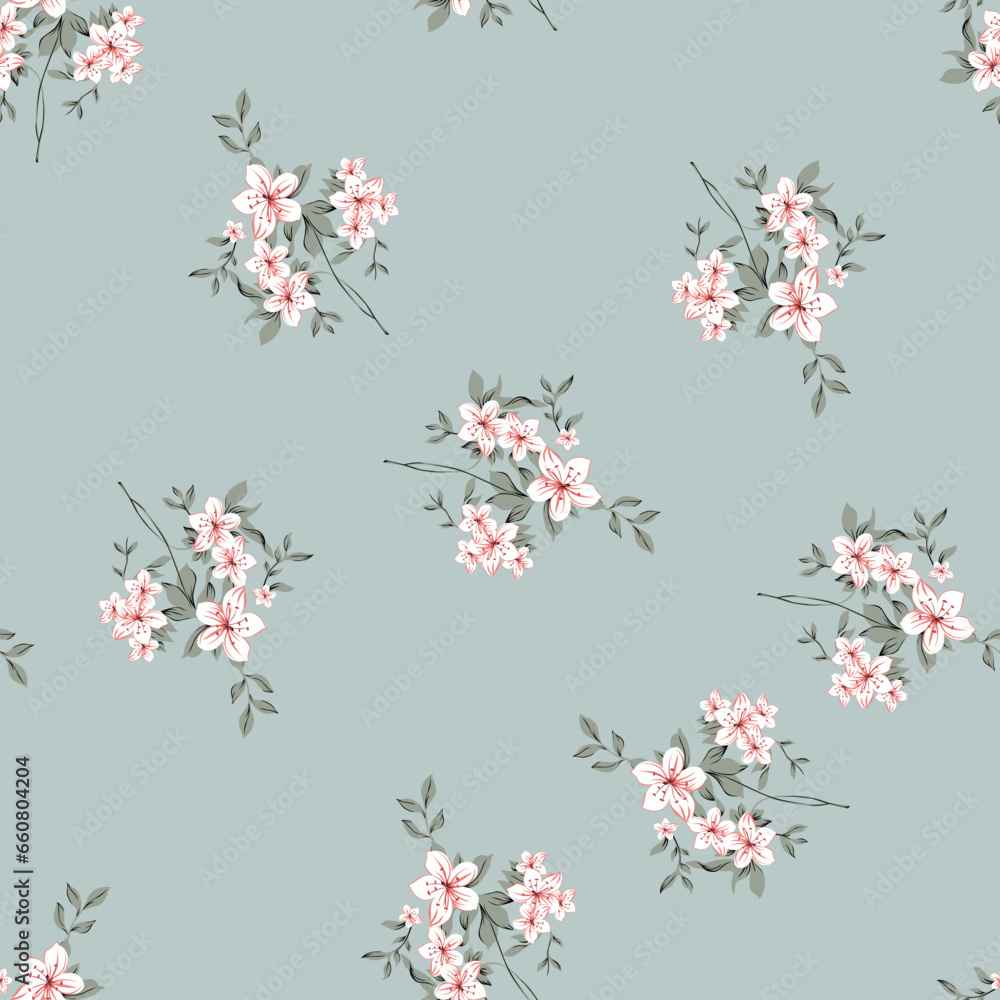 seamless vector flower bunch design on blue background