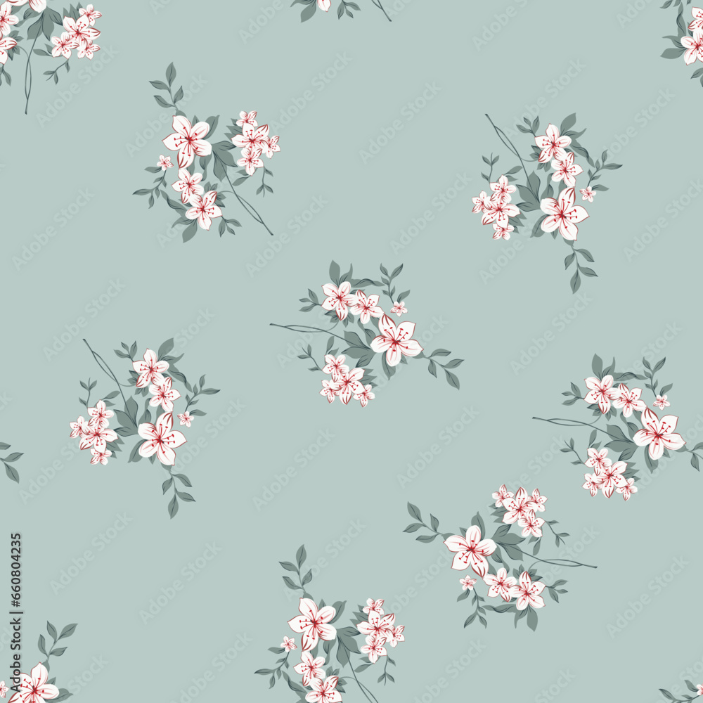 seamless vector flower bunch design on blue background