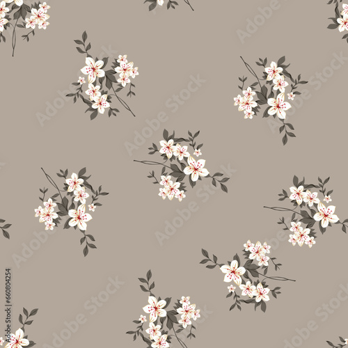 seamless vector flower bunch design pattern gray on background