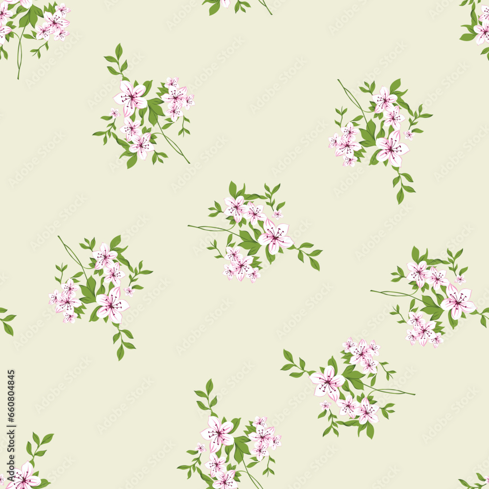 seamless vector flower design pattern on yellow background