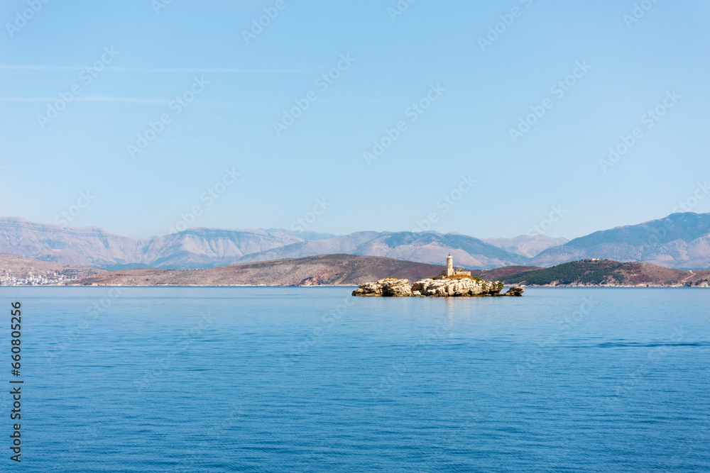 The remote lighthouse in the furthermost north west Greece, between Corfu and Albania