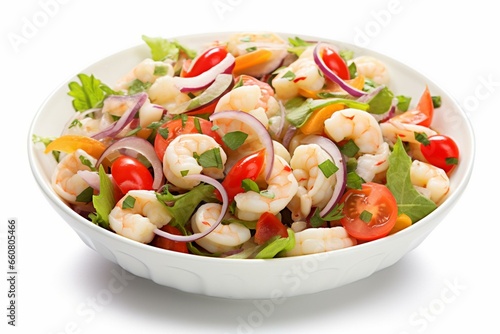 Seafood salad on white background. Generative AI
