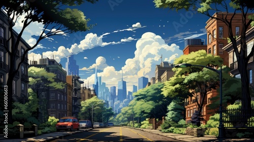 Street in a big city cartoon , wallpaper pictures, Background HD