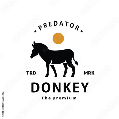 vintage retro hipster donkey logo vector outline silhouette art icon