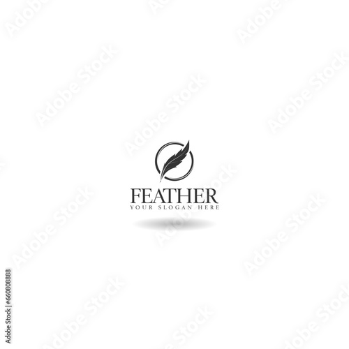 Quill feather logo template icon with shadow