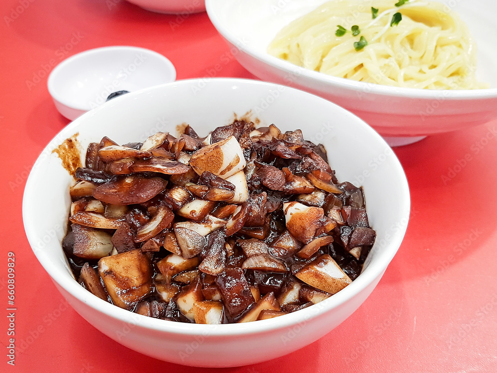 jajangmyeon, black bean sauce noodles jajangmyeon, black bean sauce noodles
