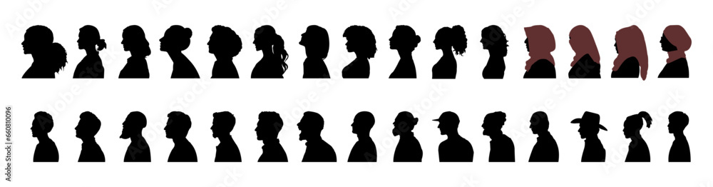 Vector set of diversity men and women detailed silhouette isolated on white background. Vector Illustration. Vector set of diversity men and women detailed silhouette isolated on white background. Vector Illustration.