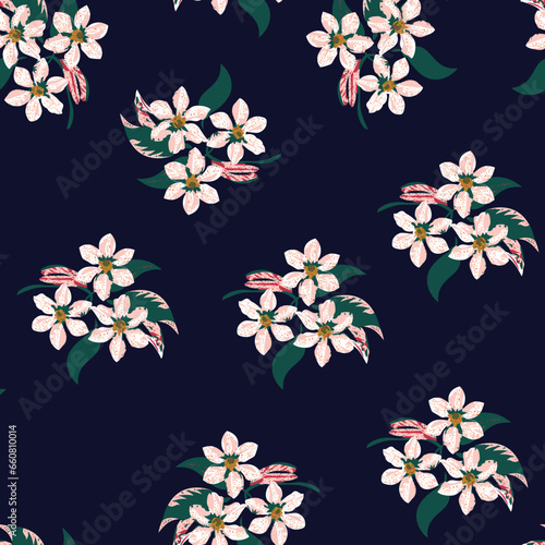 seamless vector flower design pattern on navy background