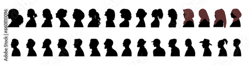 Vector set of diversity men and women detailed silhouette isolated on white background. Vector Illustration.