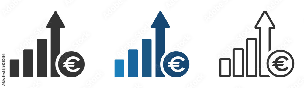 Cost increase vector symbols. Euro increase icons set Cost increase vector symbols. Euro increase icons set