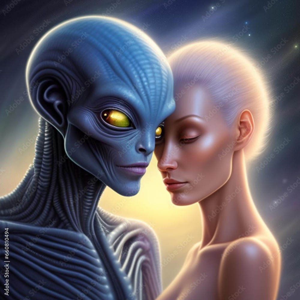 Portrait of a romantic alien being couple. Generative AI Portrait of a romantic alien being couple. Generative AI