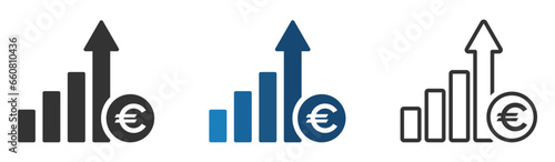 Cost increase vector symbols. Euro increase icons set